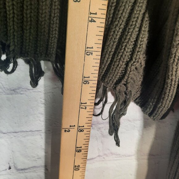 Zara Distressed Cropped Ribbed Knit Sweater Olive Green - Picture 9 of 9